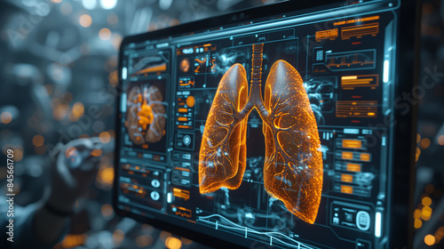 Futuristic medical research for lungs health care background with screen  photo