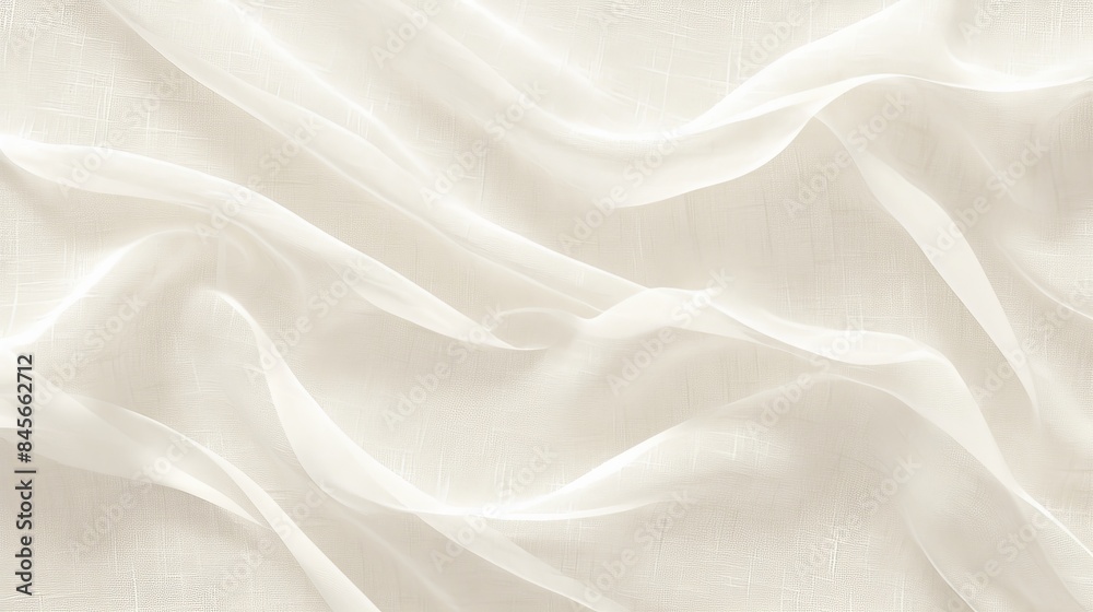 Fototapeta premium White transparent fabric flowing on linen background