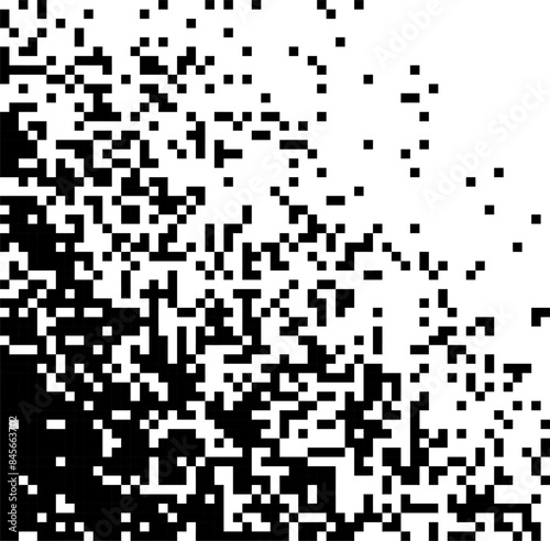 Dispersed background. Disintegration pixel effect illustration. Vector rectangle elements. Disappear transform rectangle texture. Dissolved filled square. Vector graphic.