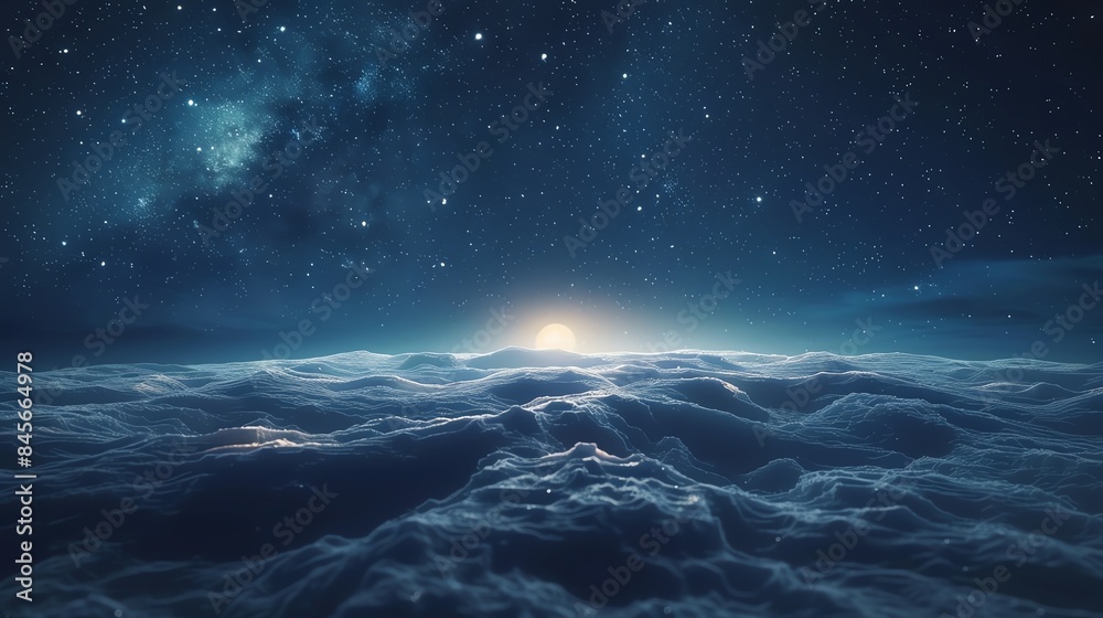 Ethereal midnight sky with twinkling stars above a serene sea of clouds, creating a dreamlike and tranquil atmosphere. Ethereal midnight sky with twinkling stars above a serene sea of clouds, creating a dreamlike and tranquil atmosphere.