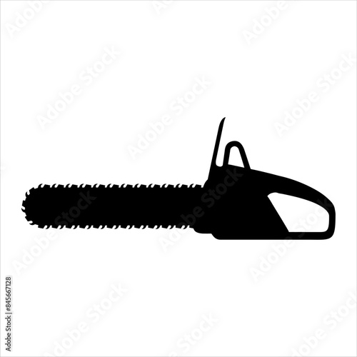 Black chainsaw silhouette isolated on white background. Chainsaw icon vector illustration design.