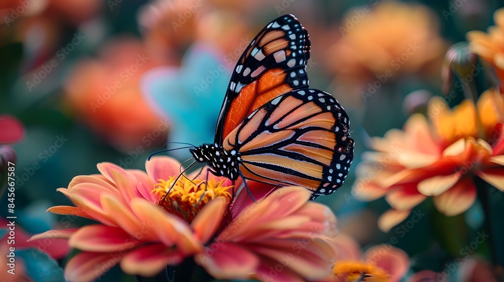 Fototapeta premium Vibrant Butterfly Showcasing Colorful Patterns on Blooming Flower