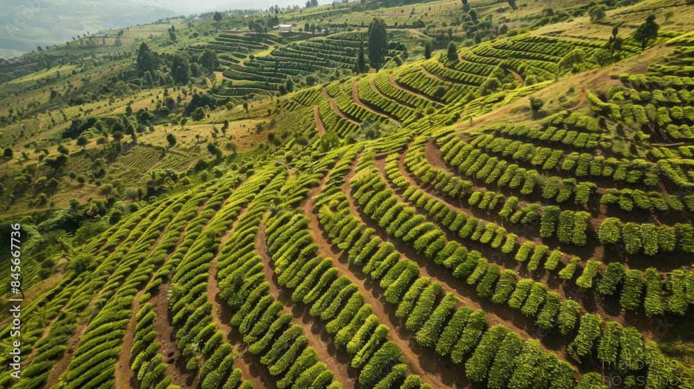 A Verdant Tapestry of Tea Plantations in the Morning Light A Verdant Tapestry of Tea Plantations in the Morning Light
