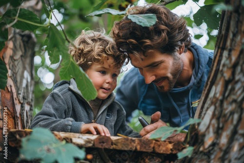 Father And Son Explore Nature Together On A Sunny Day