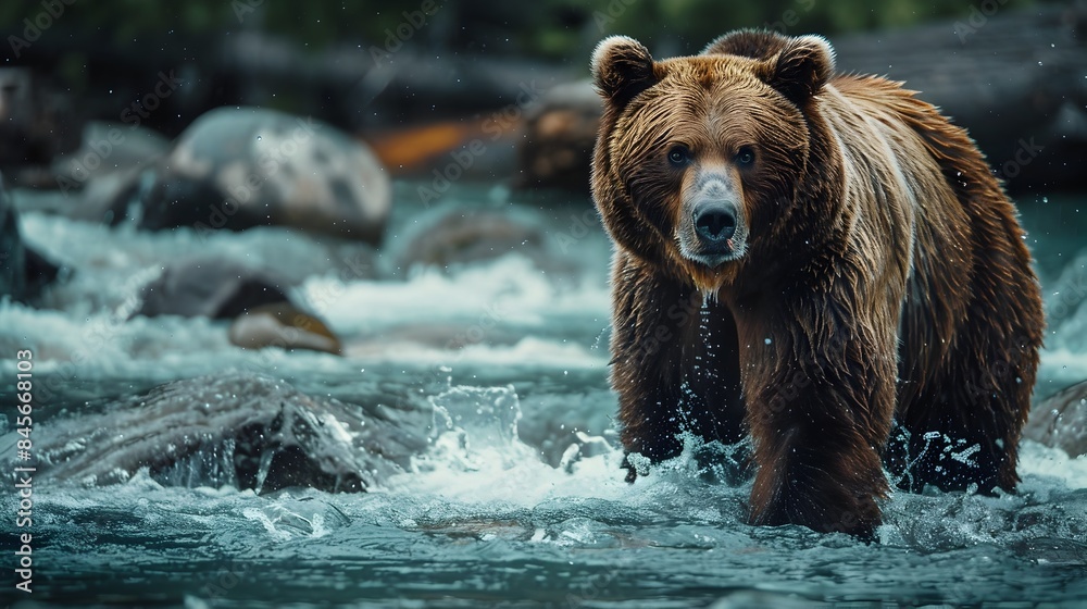 Powerful Grizzly Bear Fishing for Salmon in a Rushing River Capturing the Intensity of Nature s Untamed Wilderness Powerful Grizzly Bear Fishing for Salmon in a Rushing River Capturing the Intensity of Nature s Untamed Wilderness