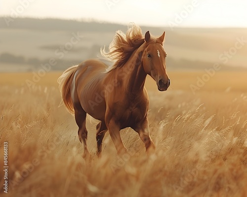 Free Spirited Horse Galloping Through Expansive Countryside Field