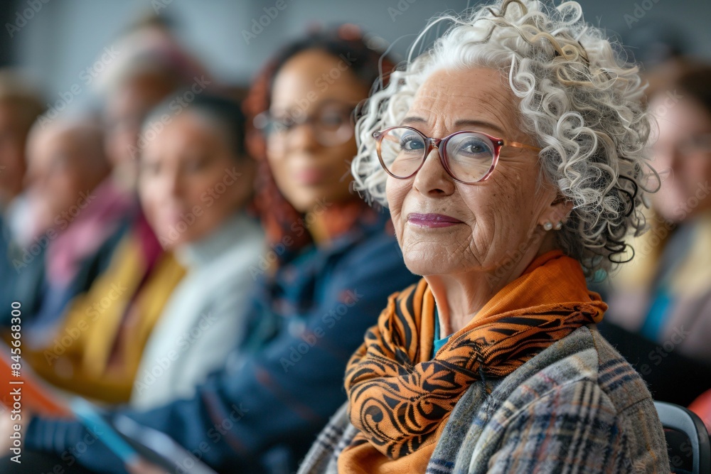 Group of women in a line reading a book