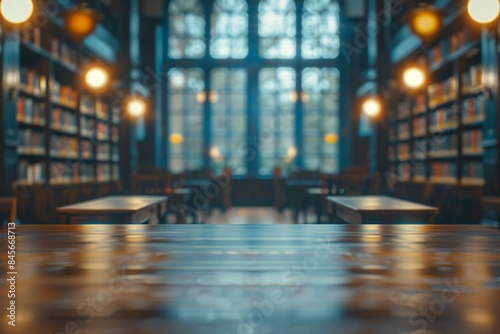 Table in library, close up photo