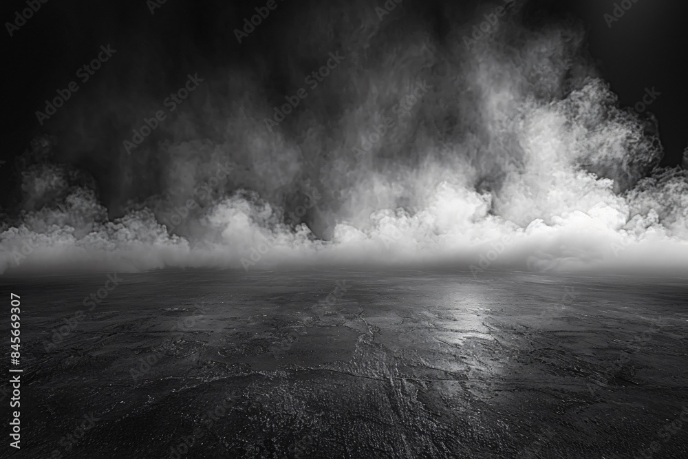 Overhead shot of a monochrome image featuring a misty meadow Overhead shot of a monochrome image featuring a misty meadow