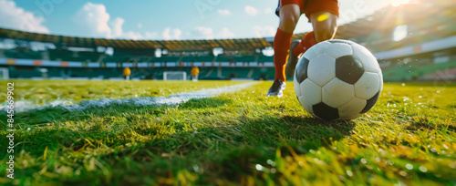 Soccer Player Kicking Ball During Golden Hour Match