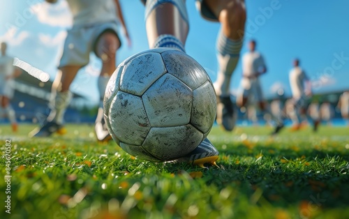 Soccer Player Kicking Ball on Grass Field During Sunny Day