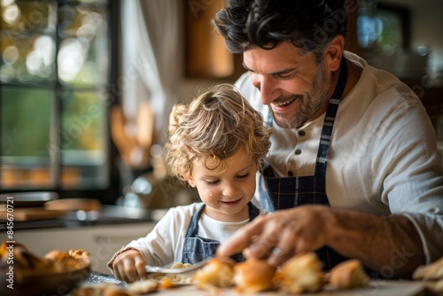 Father and Son Baking Together in a Cozy Kitchen