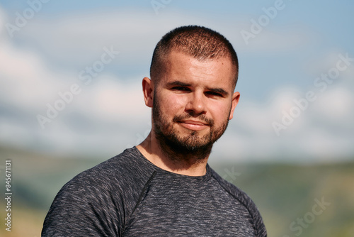 Post Run Tranquility Close-Up Portrait of a Man Finding Peace After Intense Training
