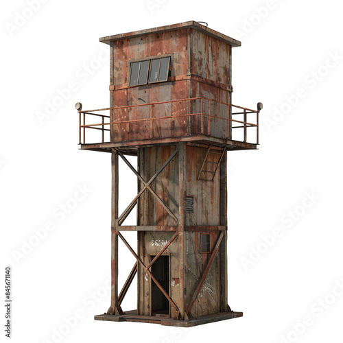 Military watchtower die cut PNG style isolated on white and transparent background