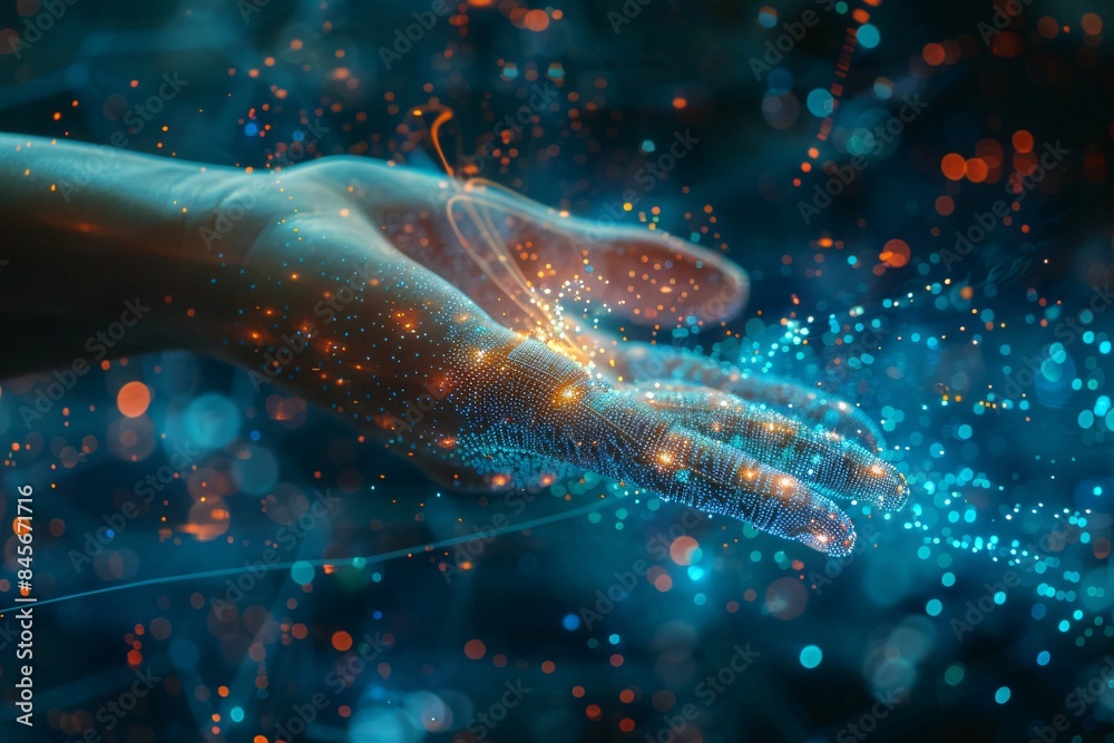 Hand touches glowing object Hand touches glowing object