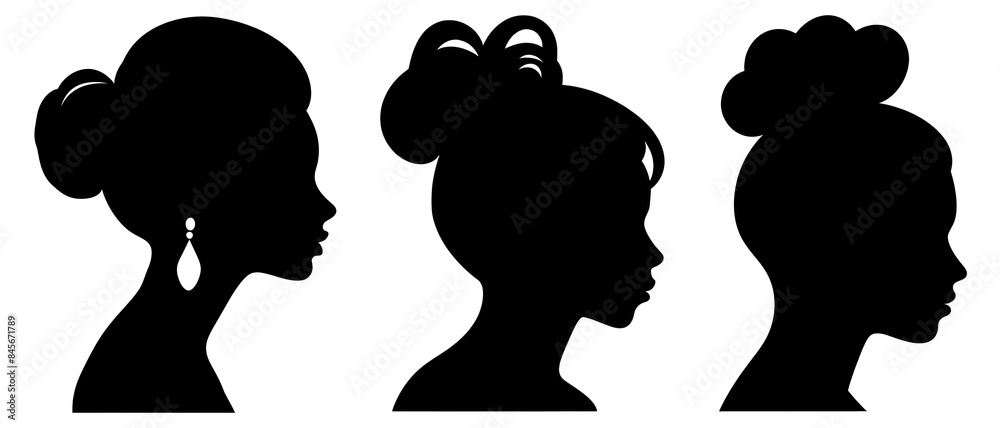woman silhouette side view set woman silhouette side view set