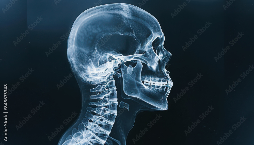 Film x-ray skull and cervical spine lateral view Film x-ray skull and cervical spine lateral view