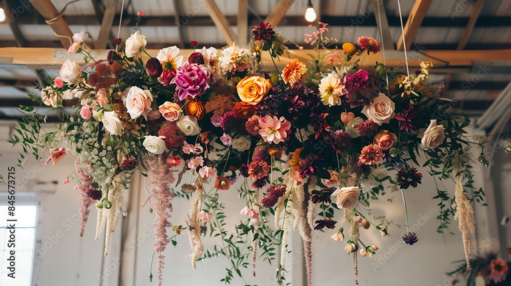 Naklejka premium Floral Arrangement Hanging From Ceiling.