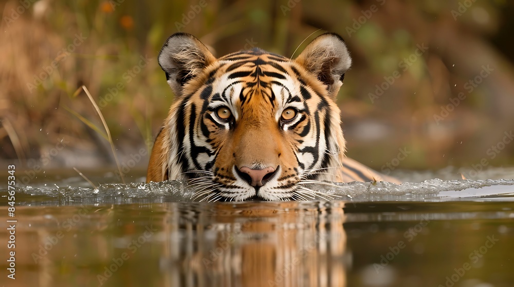 Naklejka premium A beautiful and wild bengal tiger in water