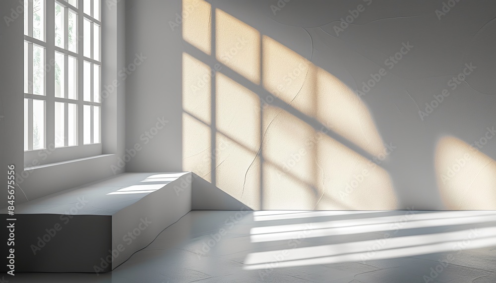 Obraz premium Minimalistic delicate light white background for product presentation with light and shadow on the wall