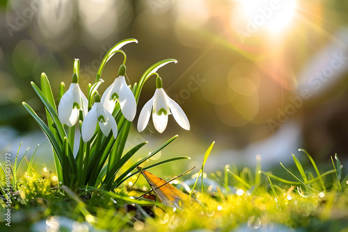 Springtime Delight: Snowdrop Flowers in the Grass photo