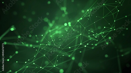 Obraz na płótnie This image showcases a digital abstract background of green glowing lines and dots, forming a network pattern reminiscent of internet technology. The intricate network stretches across the dark w salonie