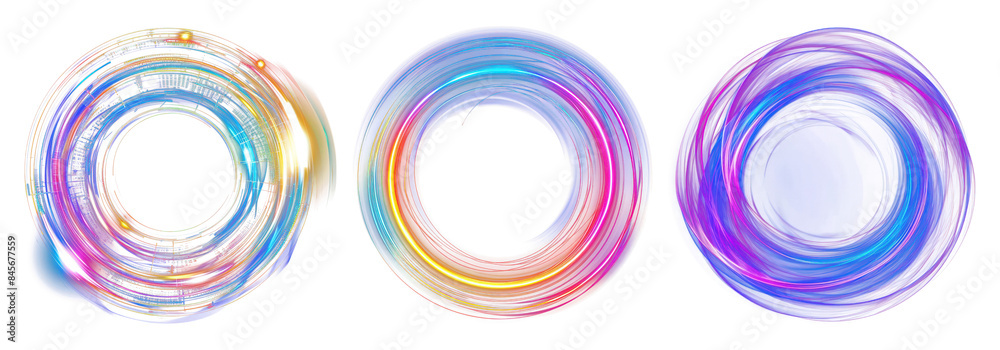 Circle neon light effects set Circle neon light effects set