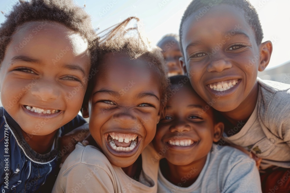 Close up portrait of a group of african american kids smiling at camera Close up portrait of a group of african american kids smiling at camera