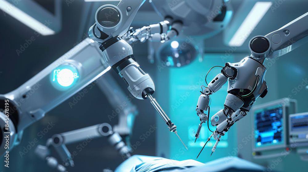 Fototapeta premium Robotic arms in action inside a modern medical facility