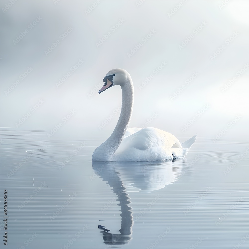 Obraz premium Serene Swan Gliding on Tranquil Lake with Graceful Neck Curve