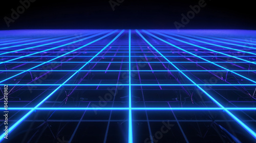 3d retro neon blue abstract background with laser lines in space. Synthwave grid videogame style. Vj futuristic sci-fi 80s 90s y2k wireframe net. Disco music template. 
