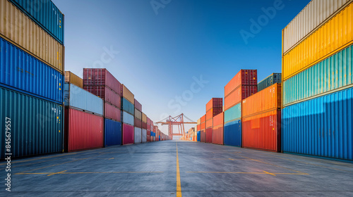 Wallpaper Mural Container yard with a clear blue sky and ample ground space, focusing on global business logistics for freight carriers and cargo transportation Torontodigital.ca
