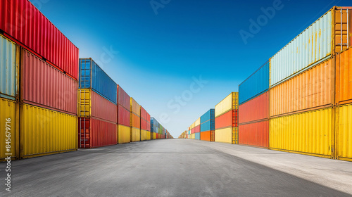 Wallpaper Mural Container yard with a clear blue sky and ample ground space, focusing on global business logistics for freight carriers and cargo transportation Torontodigital.ca