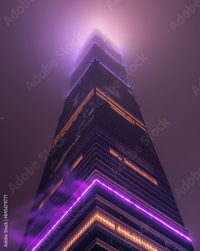 Night View of Katedrala Tower with LED and Purple Lights photo