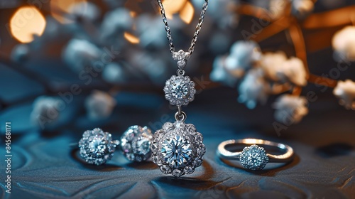 Necklace rings table close up photo