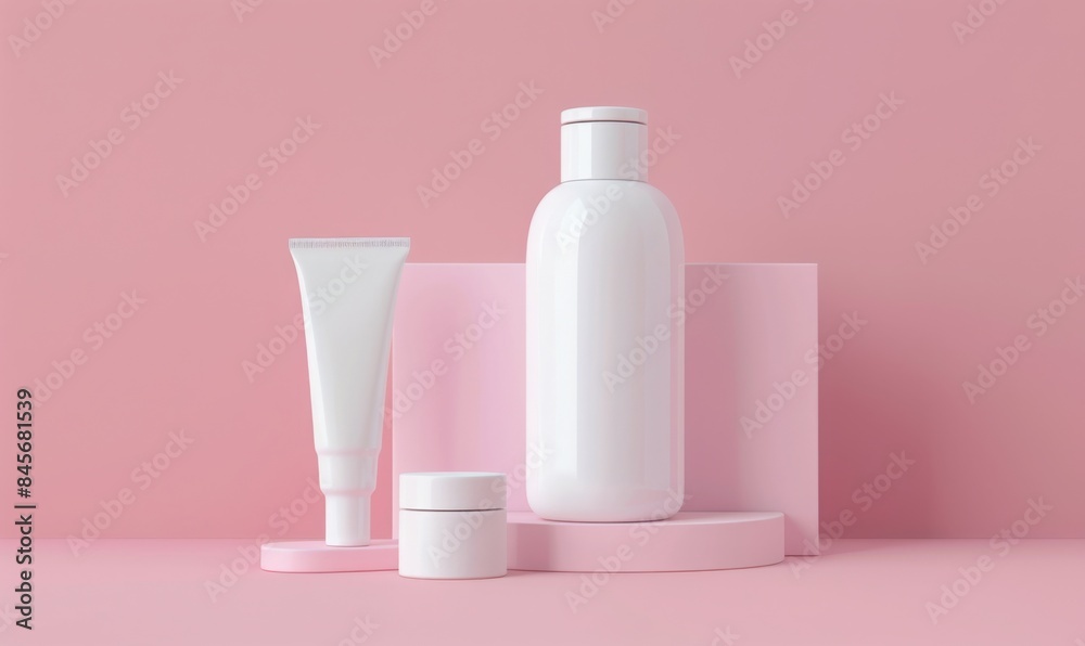Blank white cosmetic skincare makeup containers. 3D Render Blank white cosmetic skincare makeup containers. 3D Render