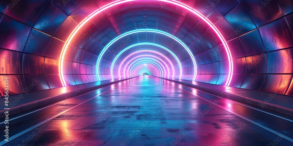 an abstract neon light tunnel is formed by streaks of blue purple and turquoise colors an abstract neon light tunnel is formed by streaks of blue purple and turquoise colors