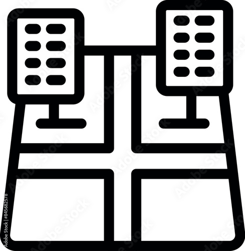 Simple line icon representing racing pedals, symbolizing the driver's interaction with the vehicle for acceleration and braking