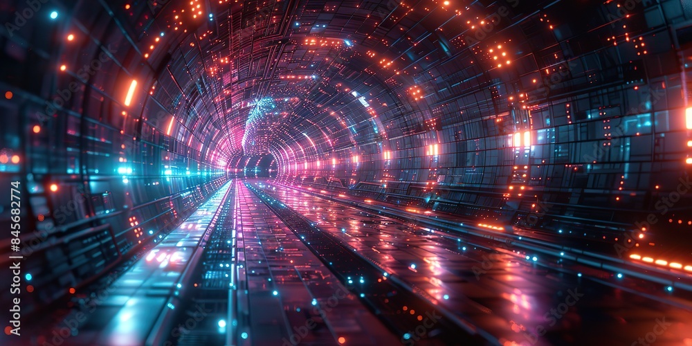 abstract neon lights into digital technology tunnel of futuristic technology with lines for network big data data center server internet speed abstract neon lights into digital technology tunnel of futuristic technology with lines for network big data data center server internet speed