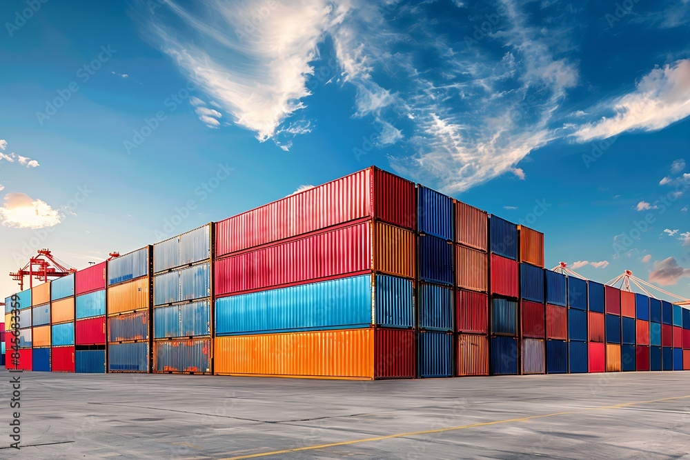 custom made wallpaper toronto digitalStacked Colorful Shipping Containers at Commercial Port Under Blue Sky