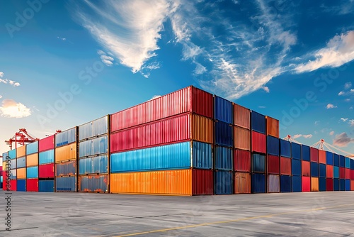 Wallpaper Mural Stacked Colorful Shipping Containers at Commercial Port Under Blue Sky Torontodigital.ca