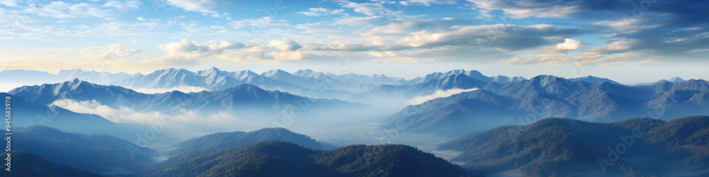 Obraz premium Mountain landscape with clouds and blue sky, natural background