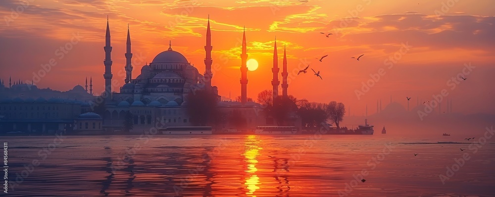 Obraz premium Sunrise over The Blue Mosque, Istanbul, Turkey