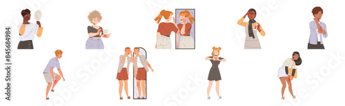 People Characters Suffering from Neurodermatitis Itching, Excessive Rubbing and Scratching Skin Vector Set