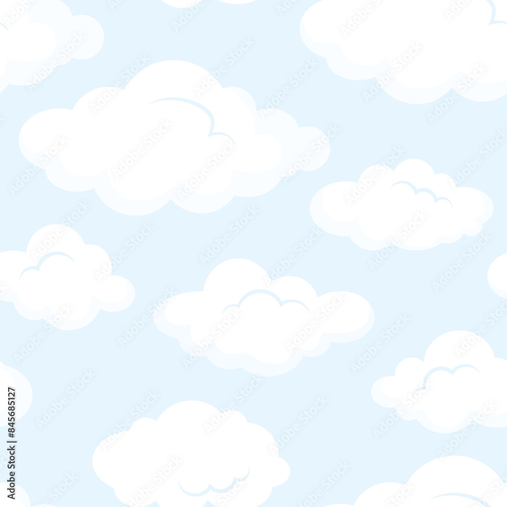Delicate cartoon seamless pattern of clouds on a blue background