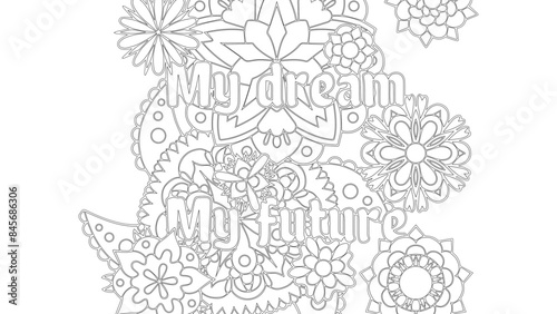 hand drawn sketch of mandalas with quote about dream isolated 