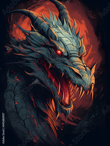 vintage style illustrated dragon, dragon illustration vintage style