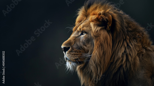 Majestic lion portrait in profile with dark background  wildlife photography concept