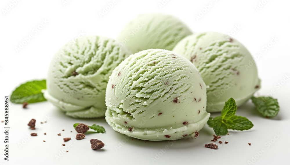 Pistachio ice cream balls on a white background Pistachio ice cream balls on a white background