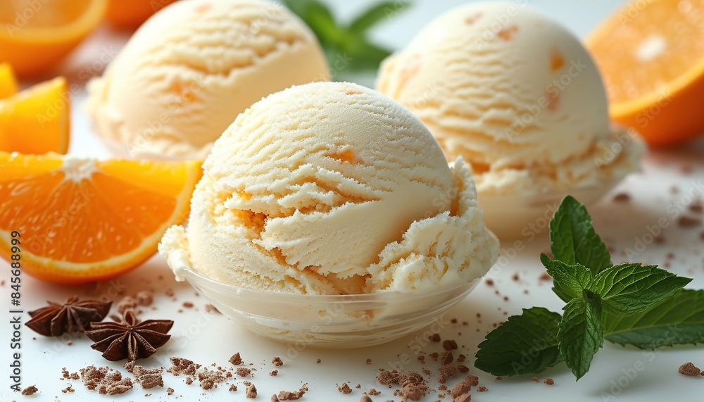 Vanilla and Chocolate ice cream balls on a white background Vanilla and Chocolate ice cream balls on a white background